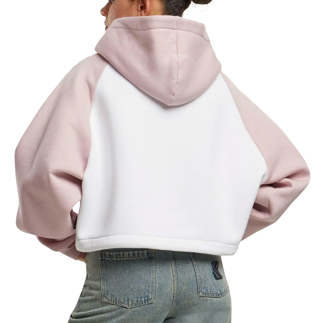 KARL KANI WOVEN SIGNATURE STREET ACADEMY CROP RAGLAN HOODIE KW243-006-2-WHITE/ROSE Colorful