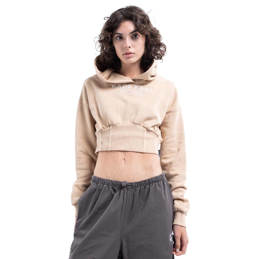 KARL KANI WOVEN SIGNATURE CORSET HOODIE KW241-006-1-BEIGE Beige
