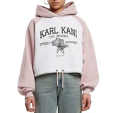 KARL KANI WOVEN SIGNATURE STREET ACADEMY CROP RAGLAN HOODIE KW243-006-2-WHITE/ROSE Colorful Image 