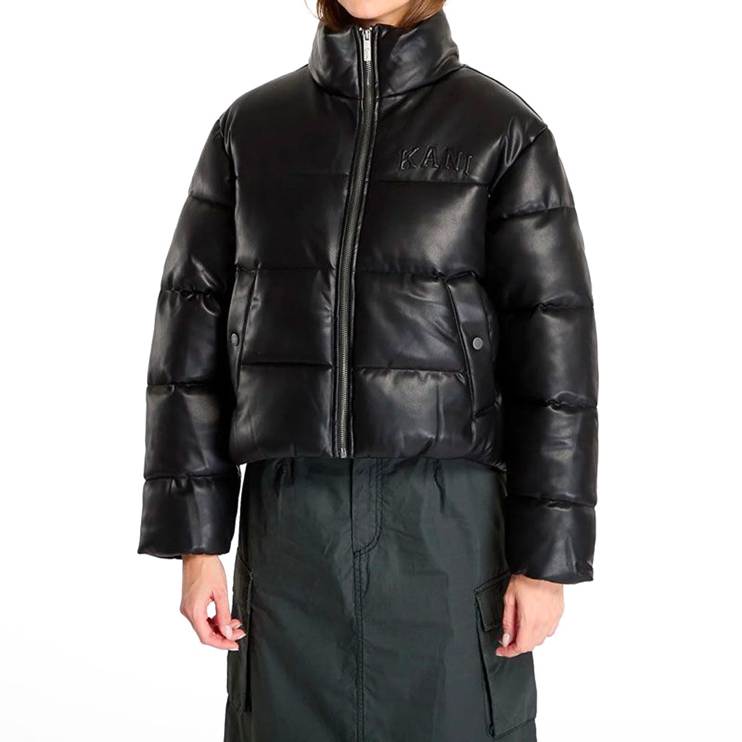 KARL KANI SERIF CROP PU PUFFER JACKET KW243-032-1-BLACK Μαύρο