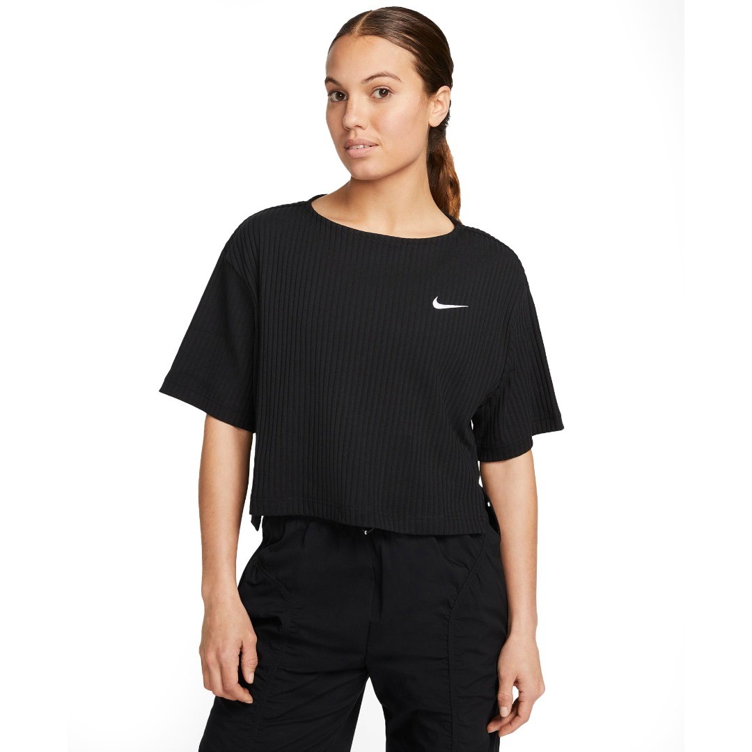 NIKE W NSW RIB JRSY SS TOP DV7870-010 Μαύρο