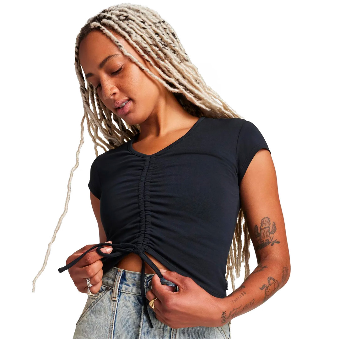 CONVERSE DRAWSTRING RUCHED SHORT SLEEVE TOP 10027398-A02 Black