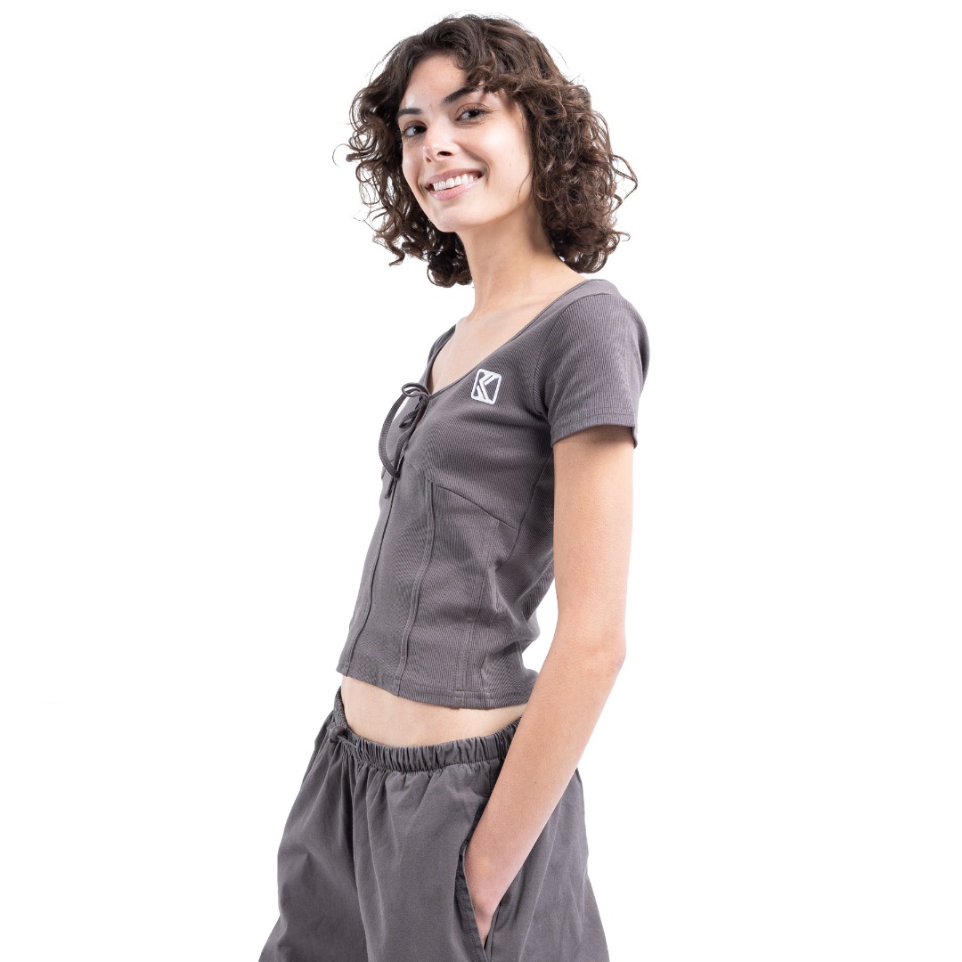 KARL KANI CORSET RIB TEE KW241-026-2-GREY Ανθρακί