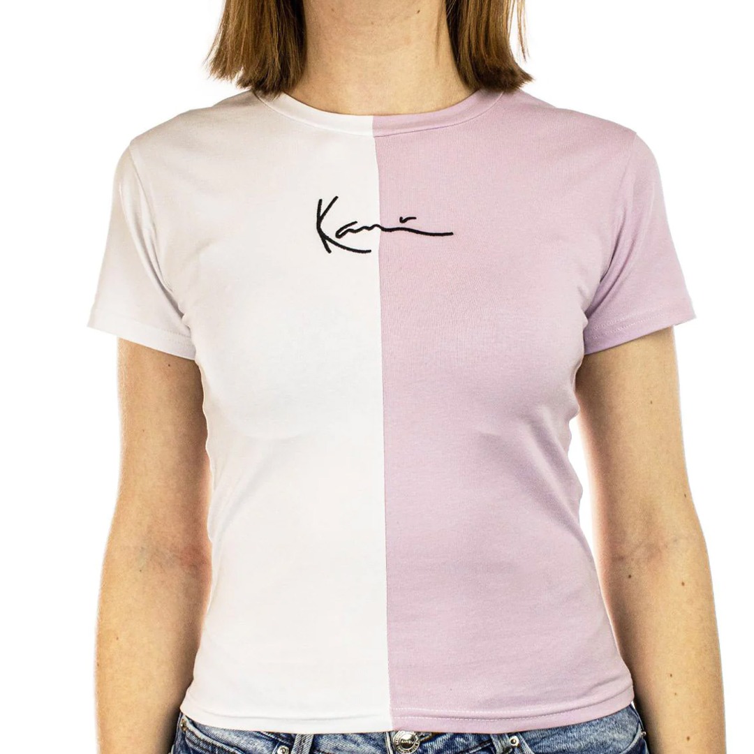 KARL KANI KK SMALL SIGNATURE SPLIT TOP CROP TEE KW231-001-2-PURPLE Purple