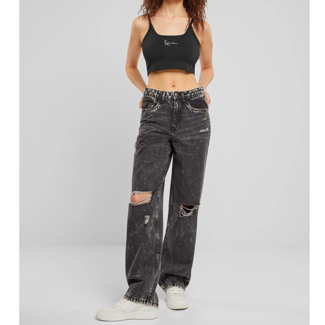 KARL KANI SMALL SIGNATURE ESSENTIAL CROP TOP KW-TP021-001-01-BLACK Black