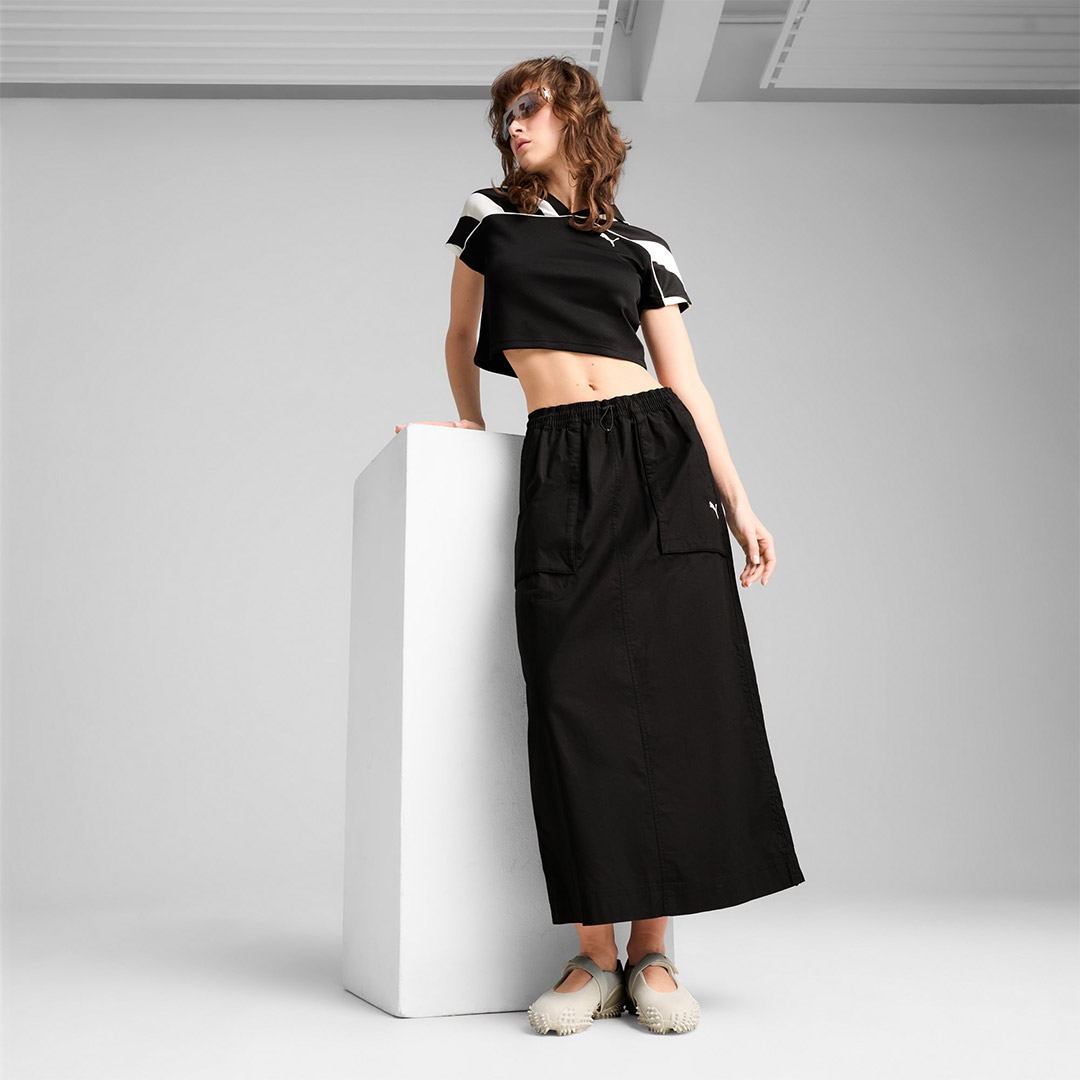 PUMA FUTURE ARCHIVE ZIP-OFF MAXI WOVEN SKIRT 629784-01 Black