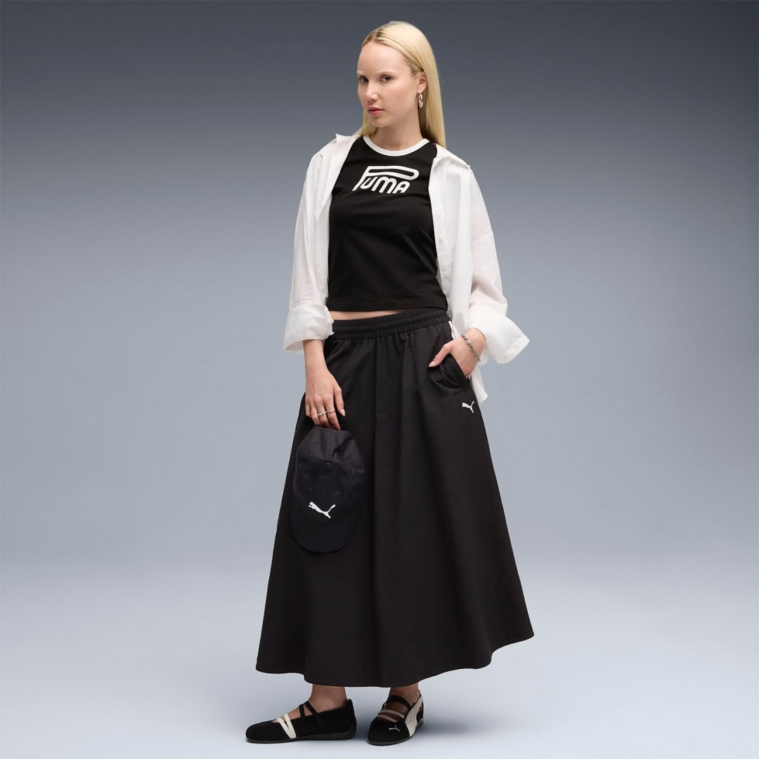 PUMA T7 WOVEN MIDI SKIRT 633438-01 Μαύρο