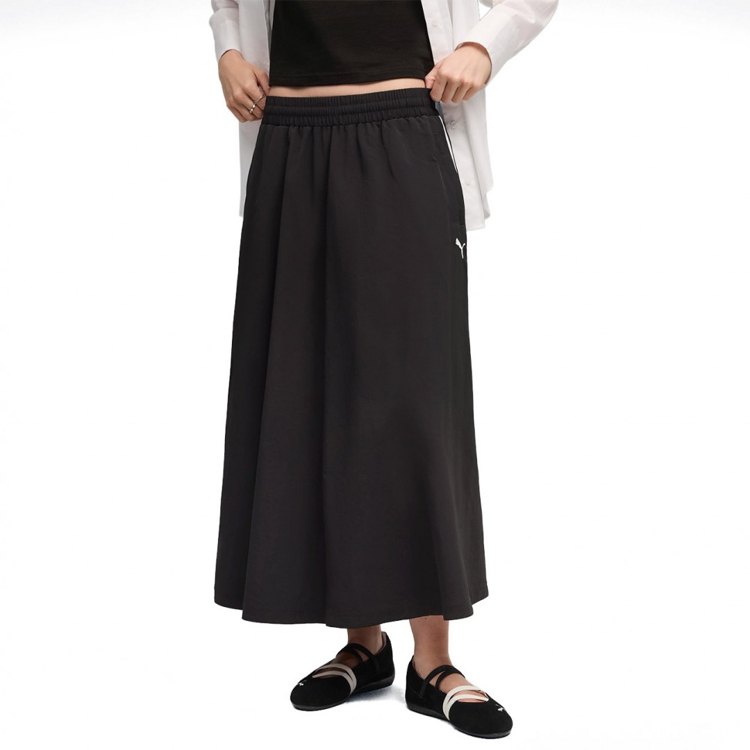 PUMA T7 WOVEN MIDI SKIRT 633438-01 Μαύρο