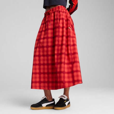 PUMA WARDROBE ESS ROAD TO UNITY WOVEN MIDI AOP PLEATED SKIRT 629795-15 Κόκκινο