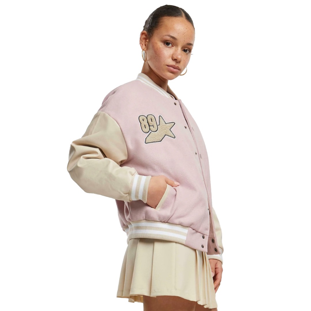 KARL KANI RETRO PATCH STAR LOGO OS COLLEGE JACKET KW243-041-2-ROSE/LIGHT SAND Pink
