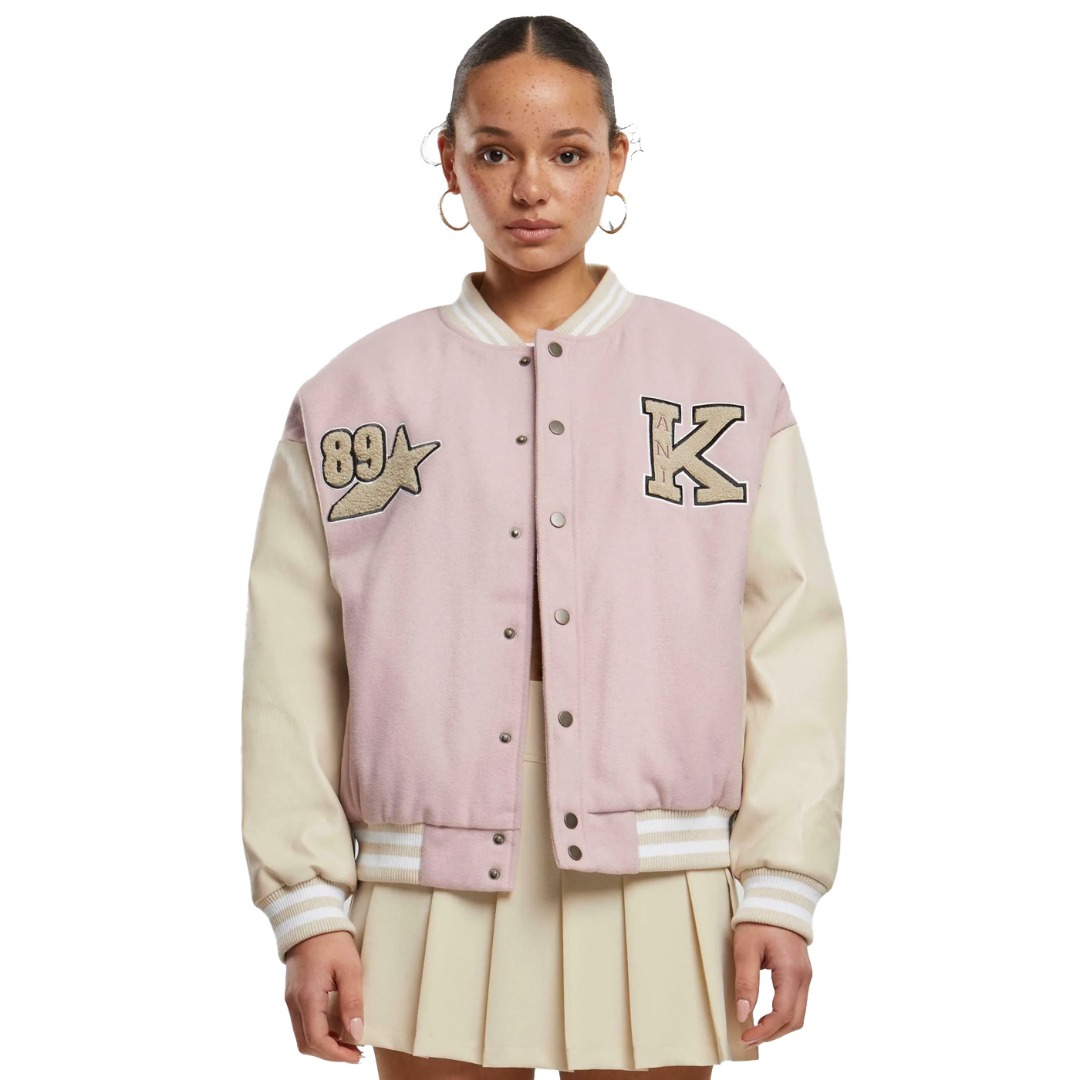KARL KANI RETRO PATCH STAR LOGO OS COLLEGE JACKET KW243-041-2-ROSE/LIGHT SAND Pink