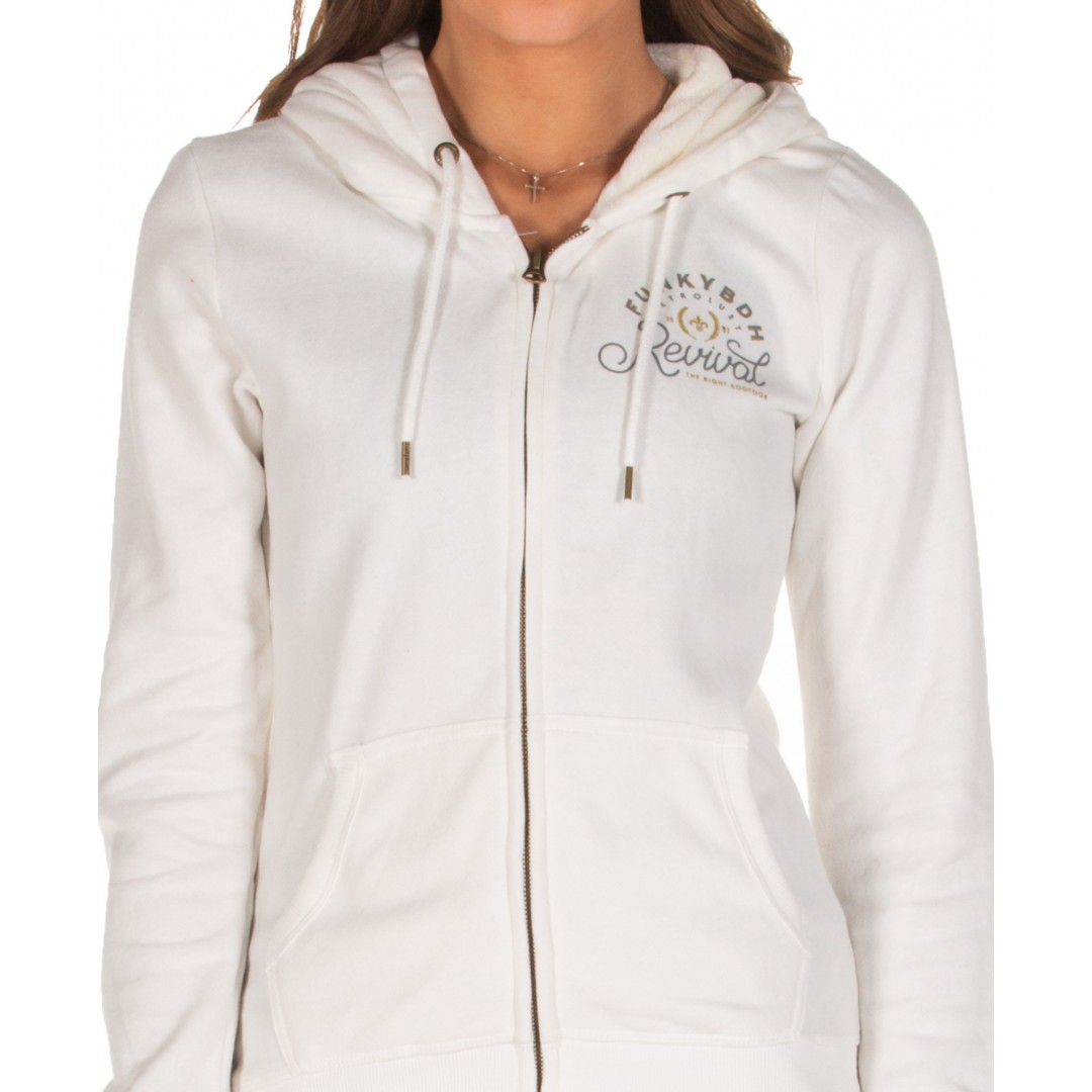 FUNKY BUDDHA WOMEN'S ZIP HOODIE FBL101-06219-OFF WHITE MEL White
