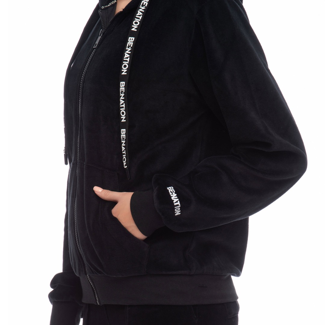 BE:NATION VELOUR FULL ZIP HOOD 07102303-01 Μαύρο