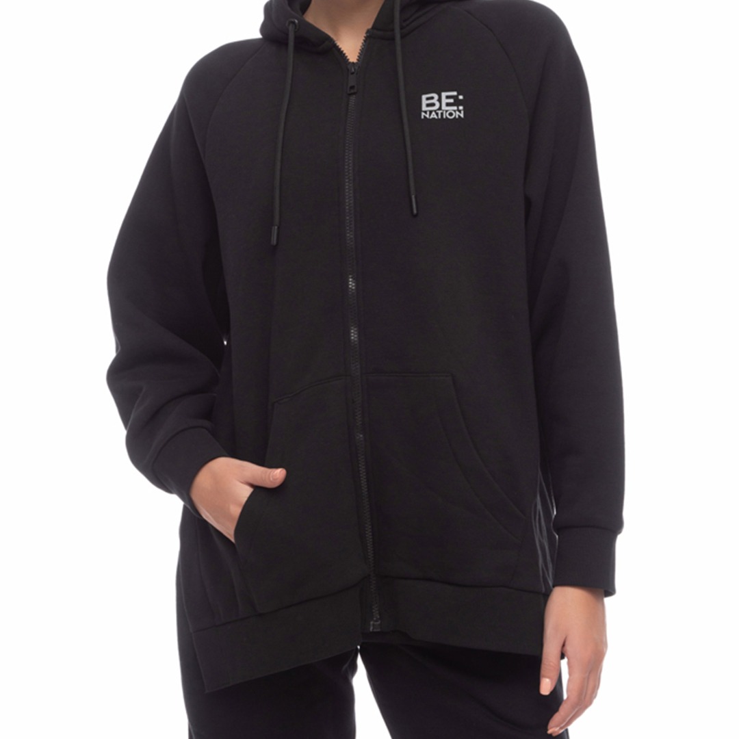 BE:NATION REFLECTIVE FULL ZIP HOOD 07102304-01 Black