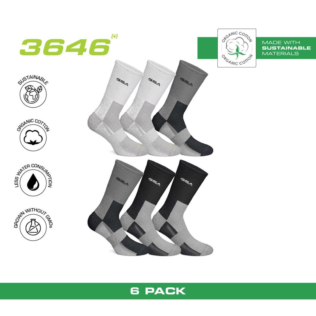 GSA ORGANICPLUS MENS FULLY CUSHIONED PERFORMANCE CREW 6PACK 8119105-WHITE-GRAY-BLACK Colorful