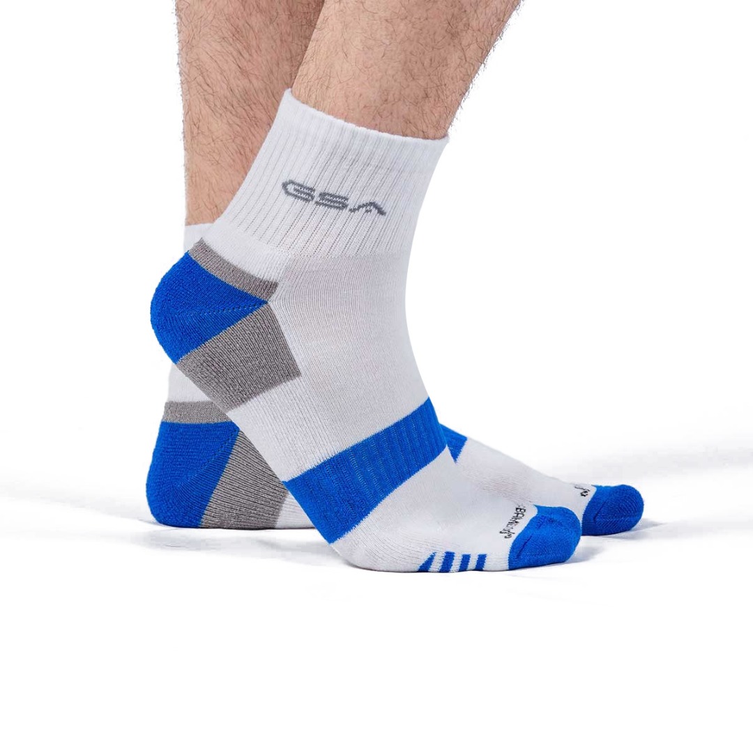 GSA BAMBOO MENS EXTRA CUSHIONED PERFORMANCE QUARTER 6PACK 8119114-WHITE/YEL-BLUE-GREEN White