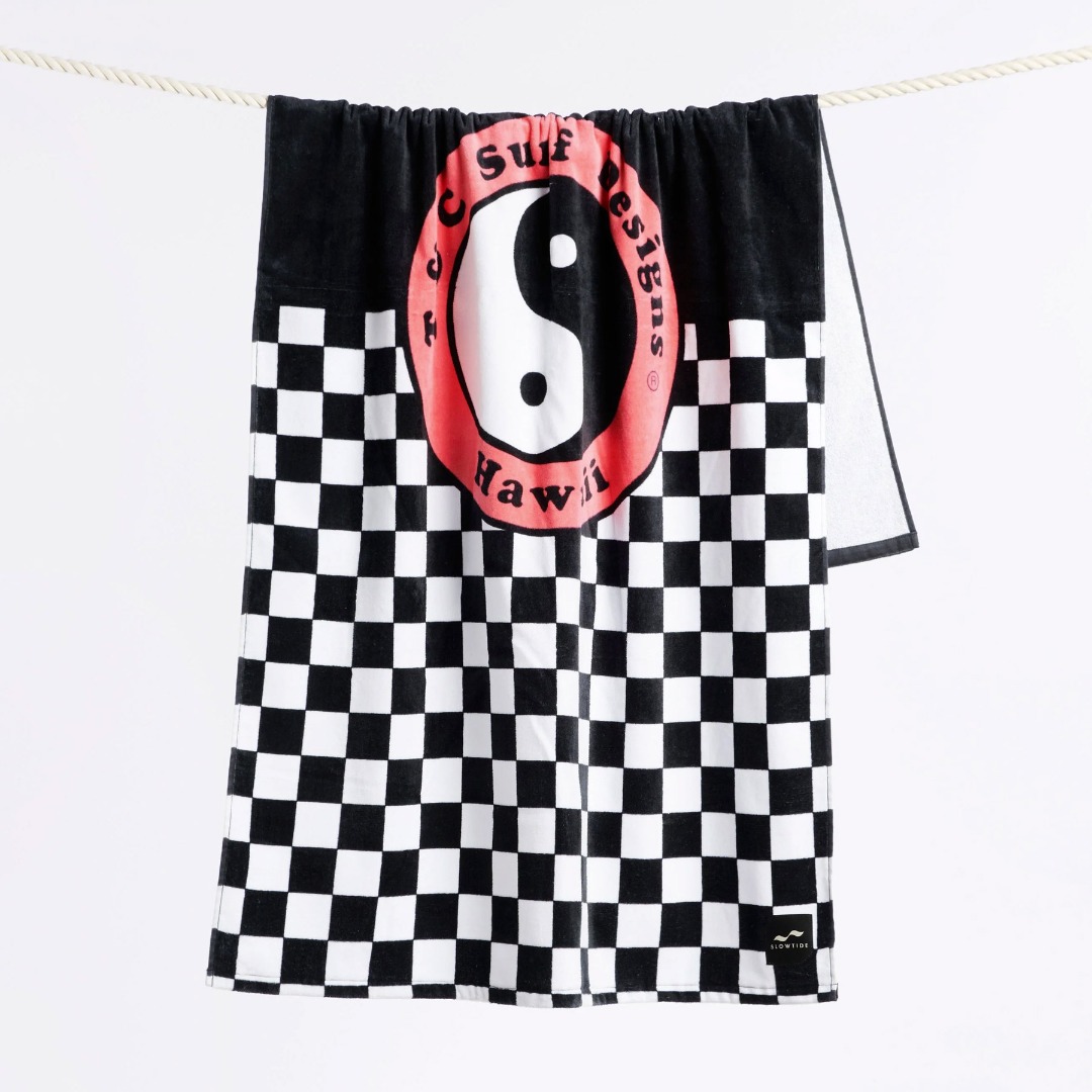 SLOWTIDE X T&C SURF COUNTRY CLASSIC BEACH TOWEL STRP018-BLACK White-Black