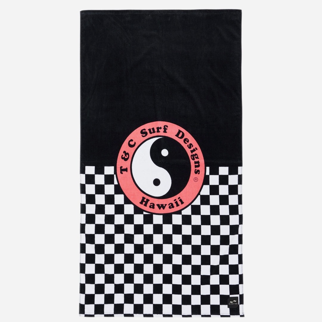 SLOWTIDE X T&C SURF COUNTRY CLASSIC BEACH TOWEL STRP018-BLACK White-Black